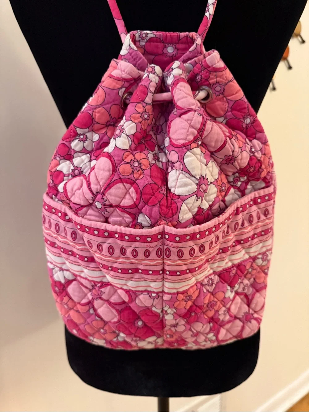 Quilted Pink Floral Drawstring Backpack Vera Bradley